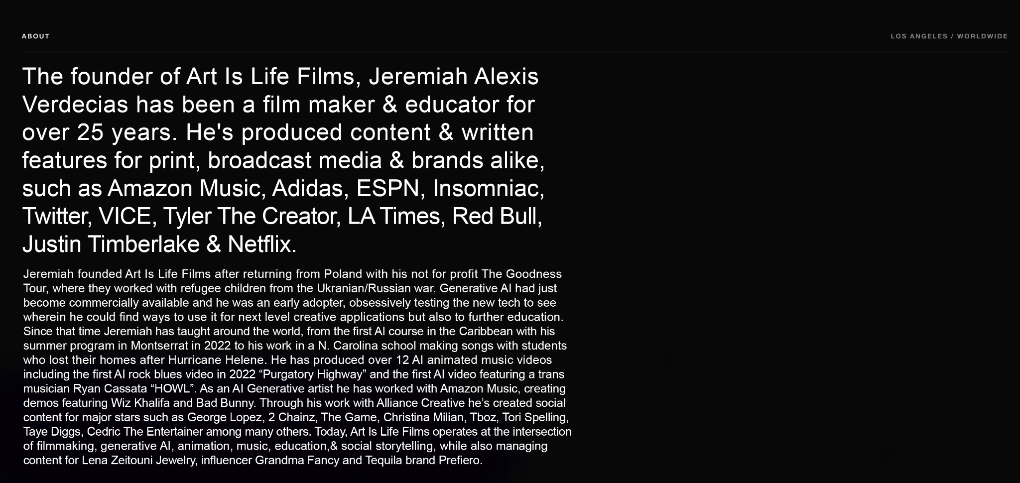 About Jeremiah Alexis Verdecias, including his biography and selected brand work